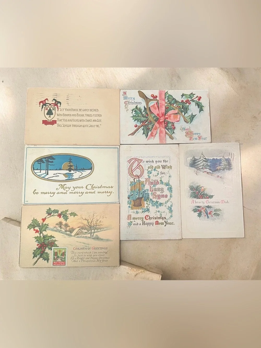 collection of six vintage Christmas and New Year greeting postcards Golden Age.